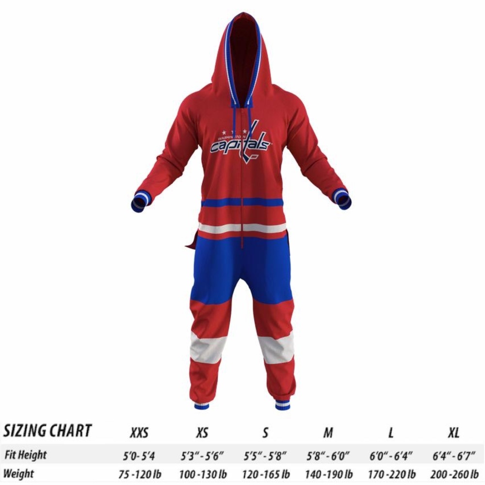 Hockey Sockey Washington Capitals Red & Blue Adult Hooded Onesie - size Small